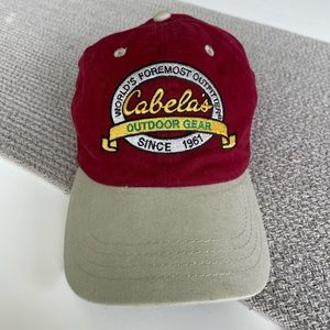 Cabela’s Burgundy Red Khaki Tan Cotton Canvas Adjustable Back Baseball Hat